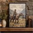 Maklaine Western Cowboy Dinosaur Textured Canvas Art in Black Frame