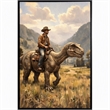 Maklaine Western Cowboy Dinosaur Textured Canvas Art in Black Frame