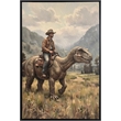 Maklaine Western Cowboy Dinosaur Textured Canvas Art in Black Frame
