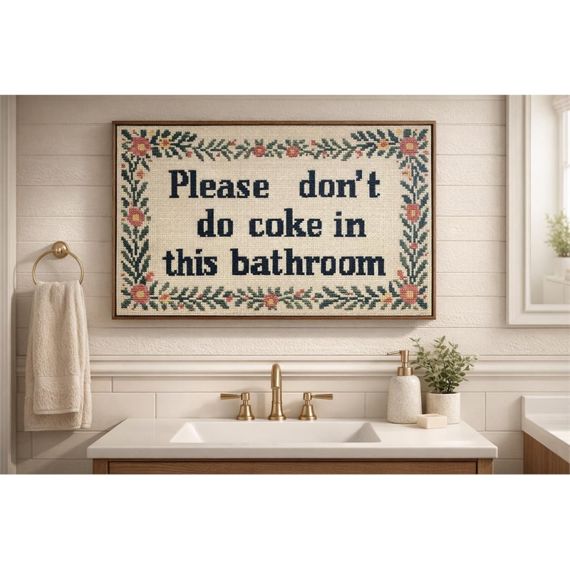Maklaine Bathroom Wit II Hand-Embellished Canvas with Frame in Brown