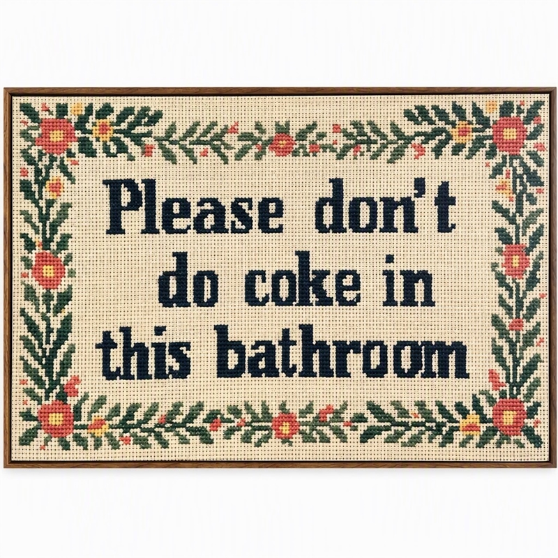 Maklaine Bathroom Wit II Hand-Embellished Canvas with Frame in Brown