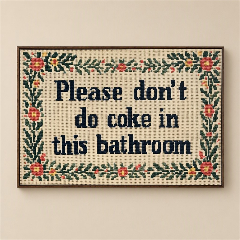 Maklaine Bathroom Wit II Hand-Embellished Canvas with Frame in Brown