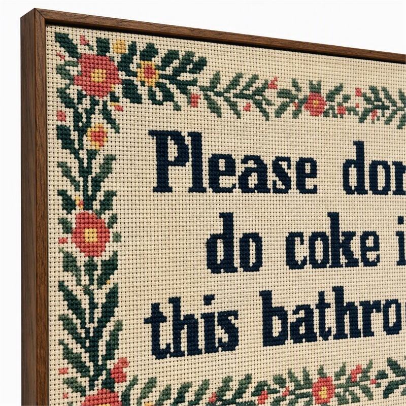 Maklaine Bathroom Wit II Hand-Embellished Canvas with Frame in Brown