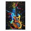 Maklaine Neon Guitar Splash Canvas Wall Art with Black Frame