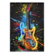 Maklaine Neon Guitar Splash Canvas Wall Art with Black Frame