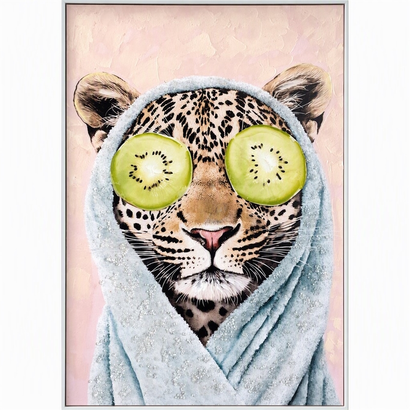Maklaine Leopard Portrait Bedroom Wall Decor in Handcrafted Pastel Design