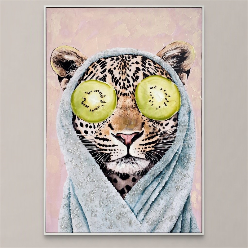 Maklaine Leopard Portrait Bedroom Wall Decor in Handcrafted Pastel Design