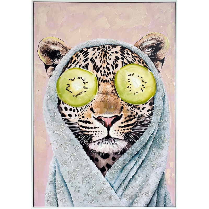 Maklaine Leopard Portrait Bedroom Wall Decor in Handcrafted Pastel Design