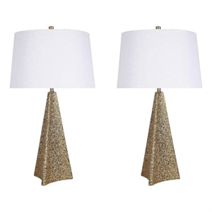 Maklaine Golden Apex Ceramic Table Lamp Set of 2 in Electroplated Gold