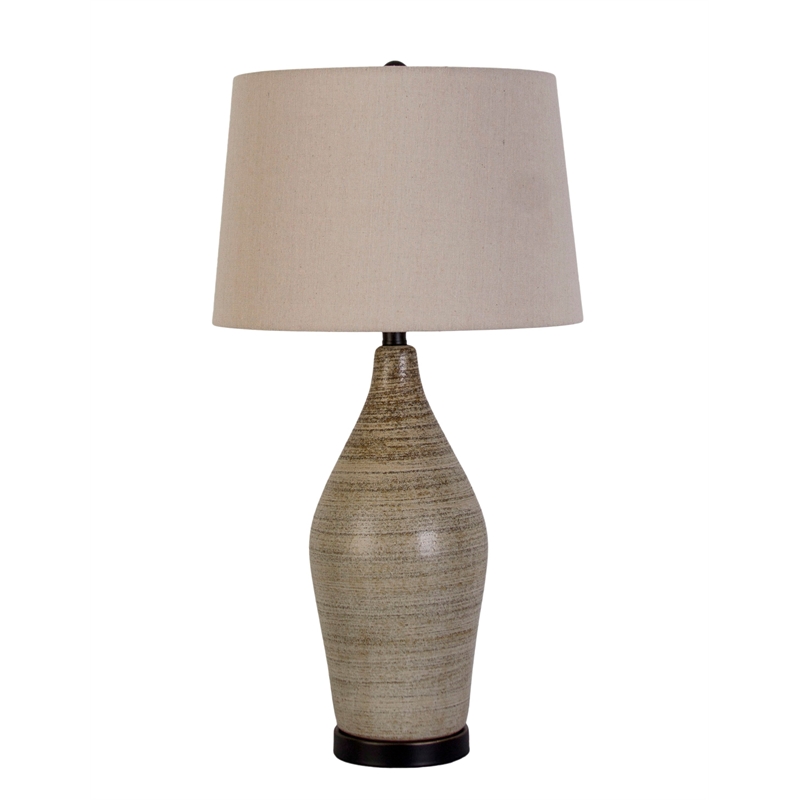 Maklaine Ceramic Table Lamp Set with Natural Stone and Black Details