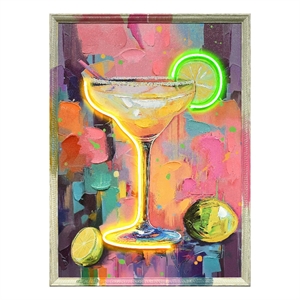 Maklaine Neon Cocktail Art Canvas Wall Art with Engineered Wood Frame