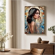 Maklaine Gloss Canvas Art with Portrait Design in Jewel Blue Stained Style