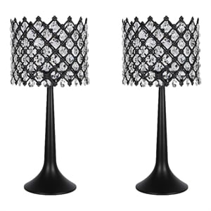 Maklaine Crystal Lattice Radiance Table Lamps in Matte Black & Clear - Set of 2
