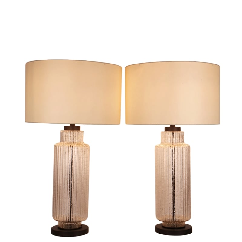 Maklaine Modern Ripple Glass Table Lamp with Gold Flecks and Linen Shade