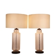 Maklaine Modern Ripple Glass Table Lamp with Gold Flecks and Linen Shade