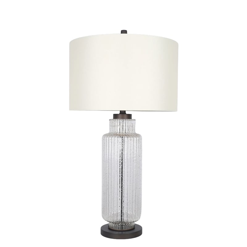 Maklaine Modern Ripple Glass Table Lamp with Gold Flecks and Linen Shade