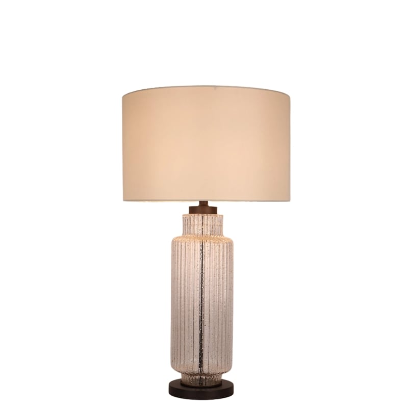 Maklaine Modern Ripple Glass Table Lamp with Gold Flecks and Linen Shade