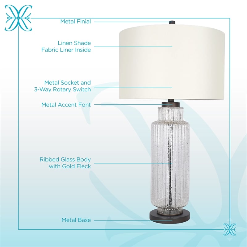 Maklaine Modern Ripple Glass Table Lamp with Gold Flecks and Linen Shade