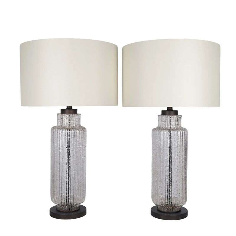 Maklaine Modern Ripple Glass Table Lamp with Gold Flecks and Linen Shade
