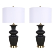 Maklaine Ceramic Table Lamp with Black Base and Soft Gold Accents