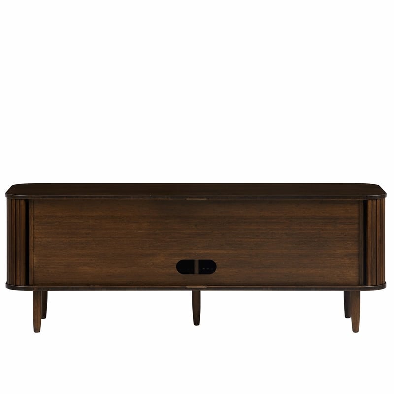 Maklaine Coffee Bamboo Console Table with Sliding Tambour Doors