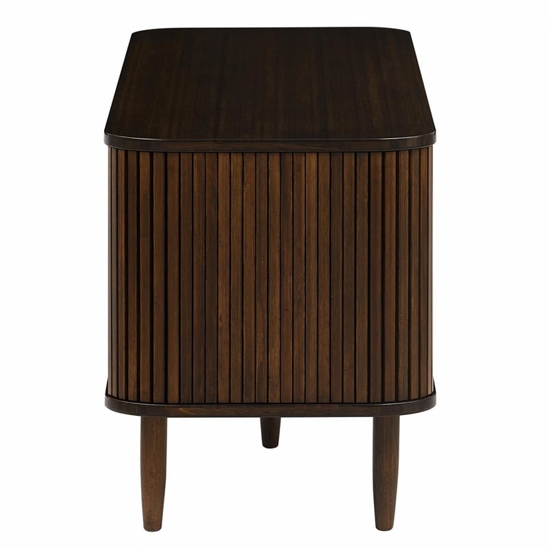 Maklaine Coffee Bamboo Console Table with Sliding Tambour Doors