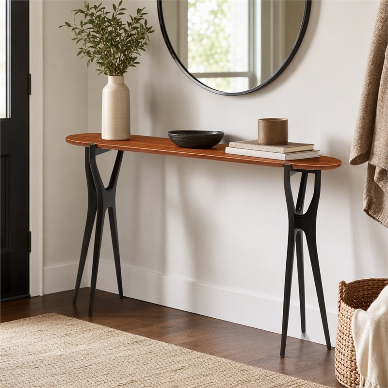 Maklaine Console Table with Bamboo Top in Copper and Charcoal Finish