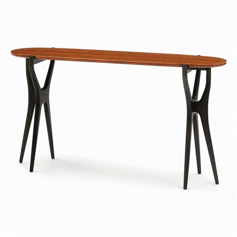 Maklaine Console Table with Bamboo Top in Copper and Charcoal Finish