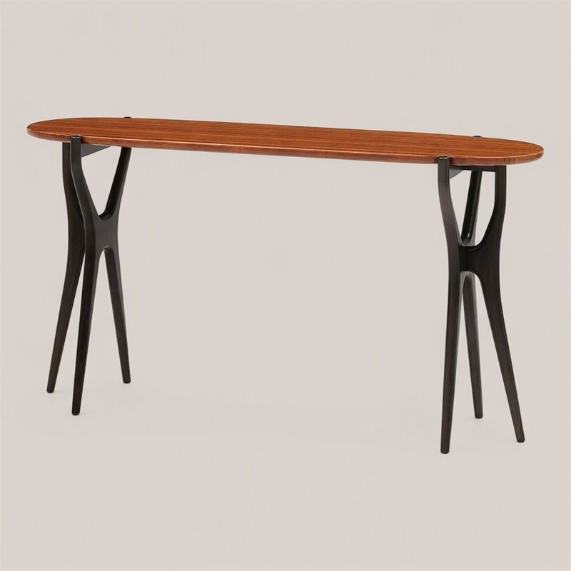 Maklaine Console Table with Bamboo Top in Copper and Charcoal Finish