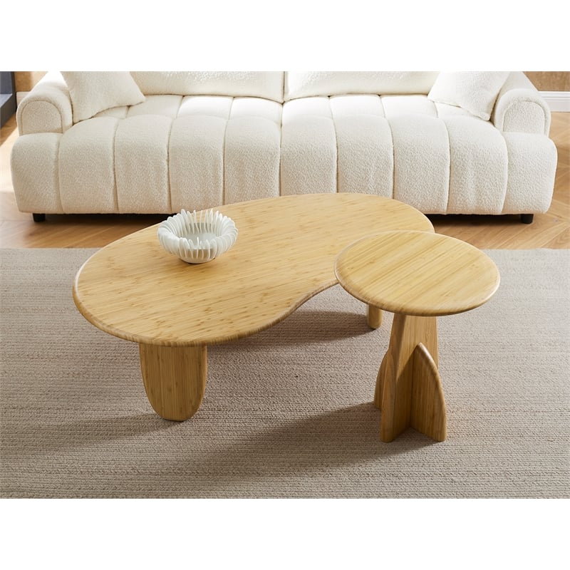 Maklaine Wheat Finish Compact Side Table in Bamboo with Sculptural Base