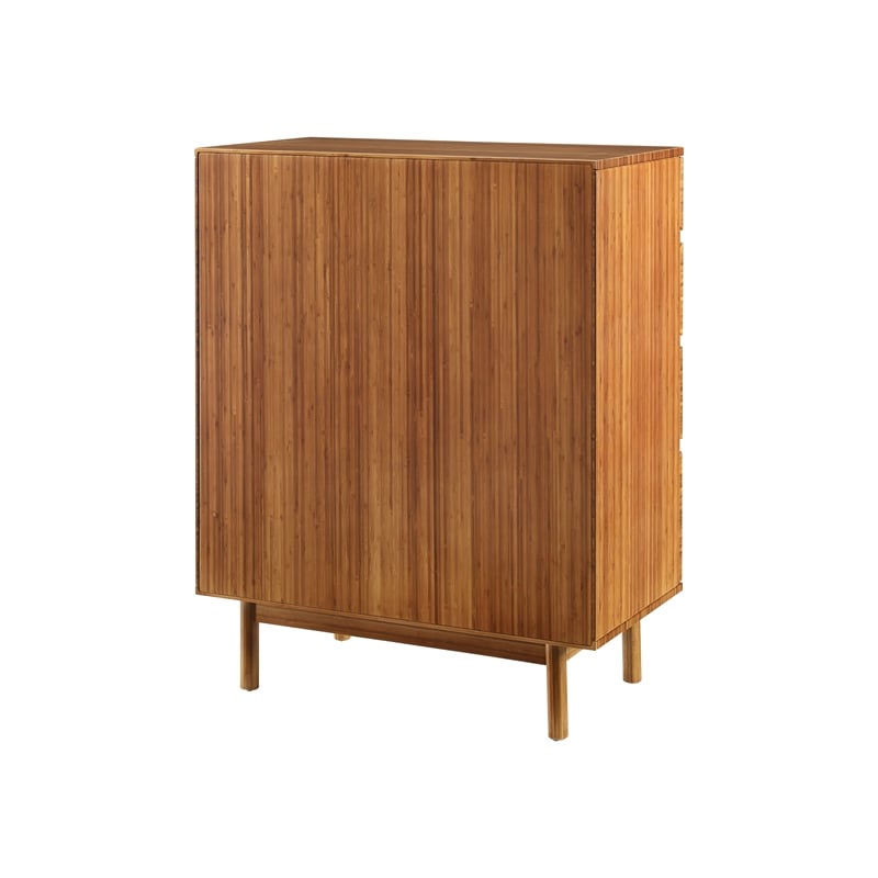 Maklaine 4 Drawer Bamboo High Chest in Amber Finish