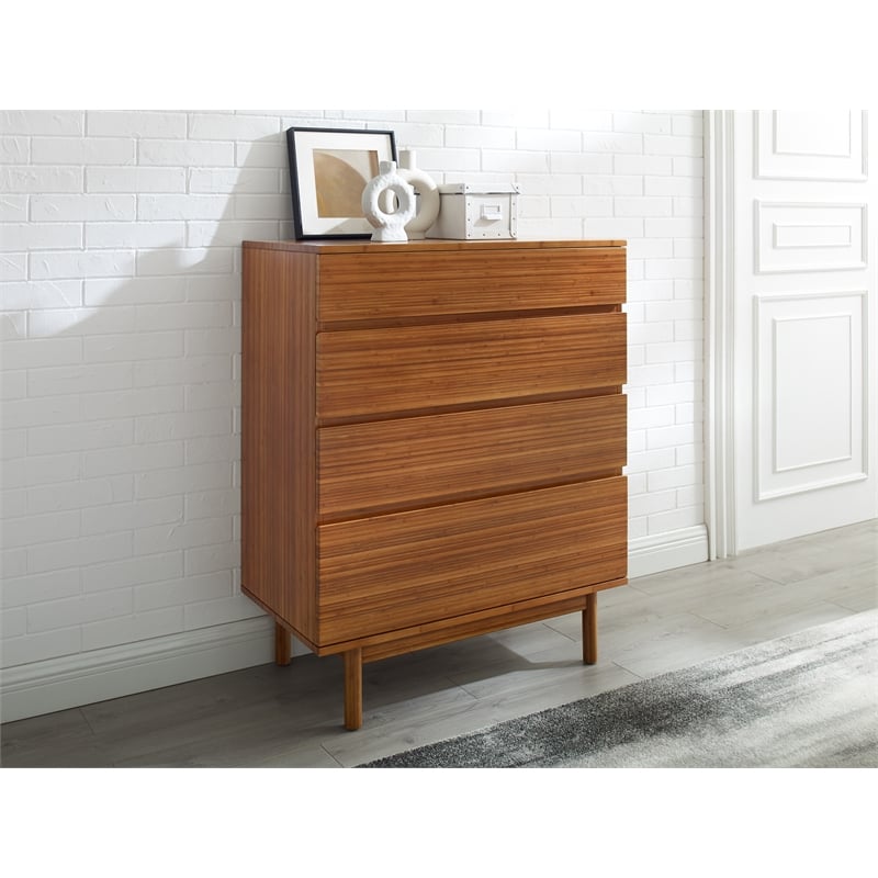 Maklaine 4 Drawer Bamboo High Chest in Amber Finish
