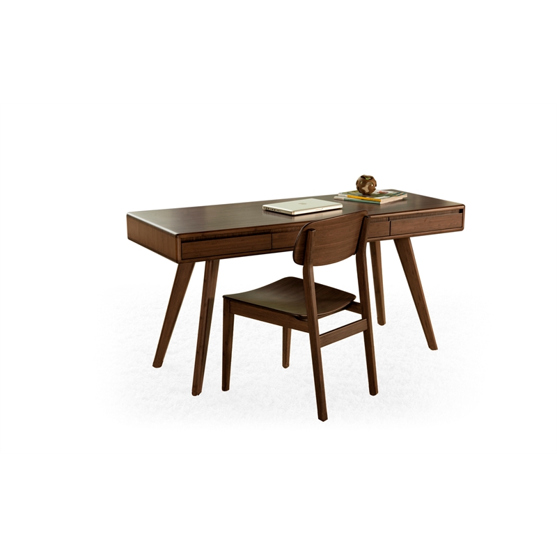 Maklaine Bamboo Writing Desk with Storage Drawers in Coffee Finish