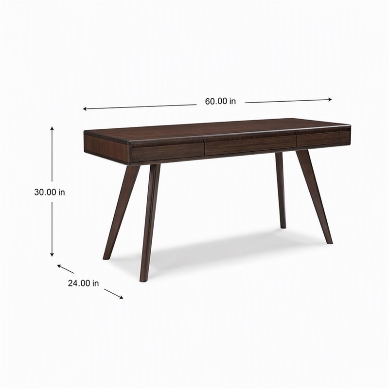 Maklaine Bamboo Writing Desk with Storage Drawers in Coffee Finish