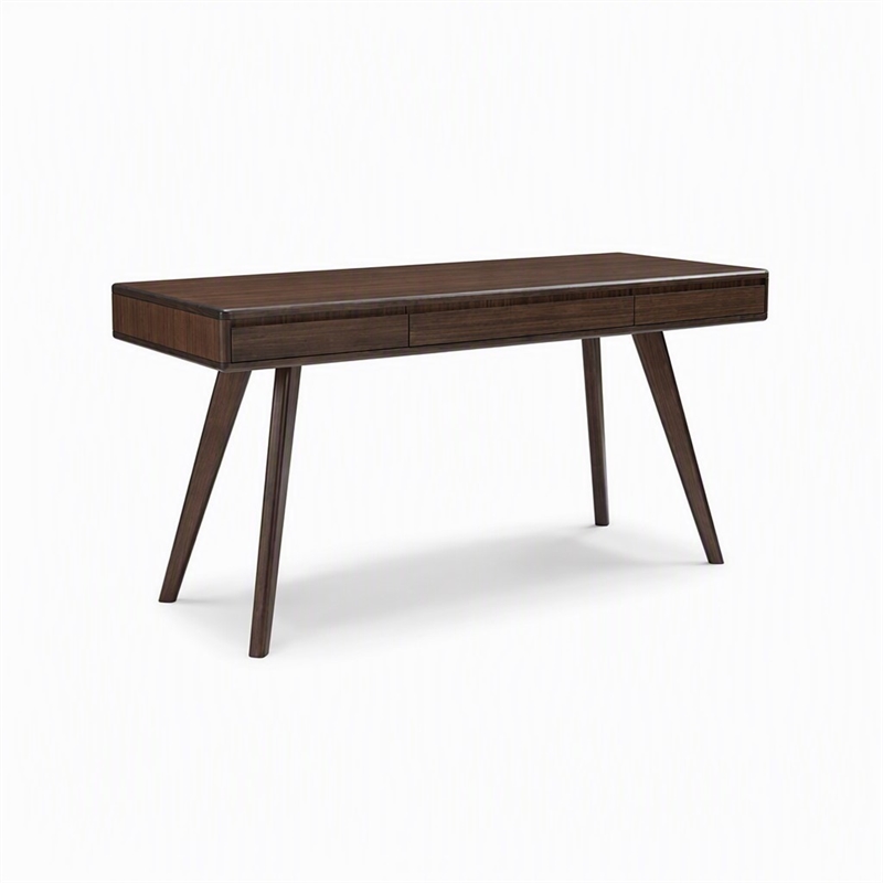 Maklaine Bamboo Writing Desk with Storage Drawers in Coffee Finish