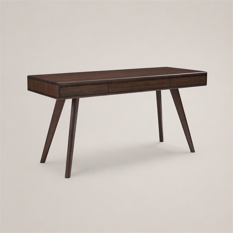 Maklaine Bamboo Writing Desk with Storage Drawers in Coffee Finish