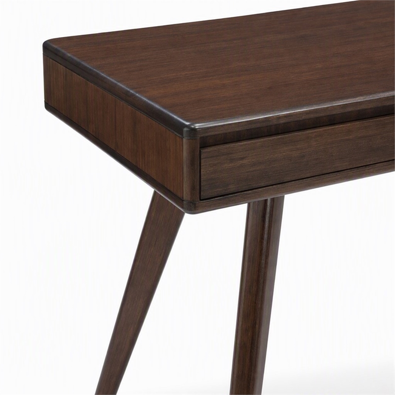 Maklaine Bamboo Writing Desk with Storage Drawers in Coffee Finish