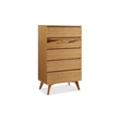 Maklaine Five Drawer High Chest in Solid Bamboo with Golden Finish