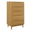 Maklaine 5 Drawer Bamboo High Chest with Soft Close Glides in Golden