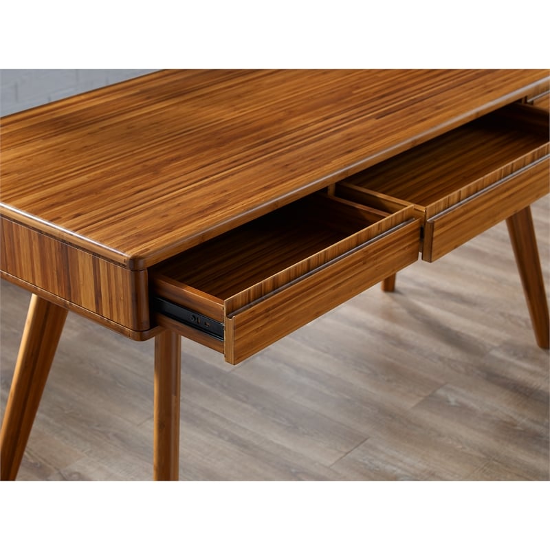 Maklaine Bamboo Writing Desk with 3 Storage Drawers in Copper Finish
