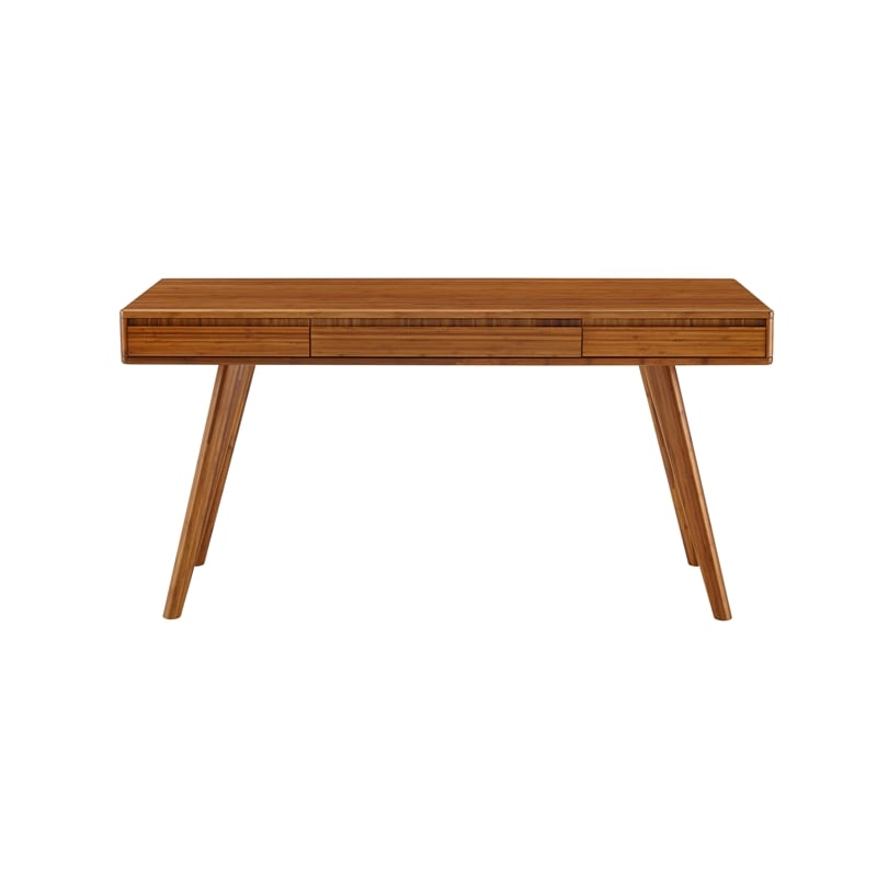 Maklaine Bamboo Writing Desk with 3 Storage Drawers in Copper Finish