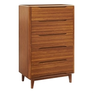 Maklaine 5 Drawer Bamboo High Chest with Soft Close Glides in Copper