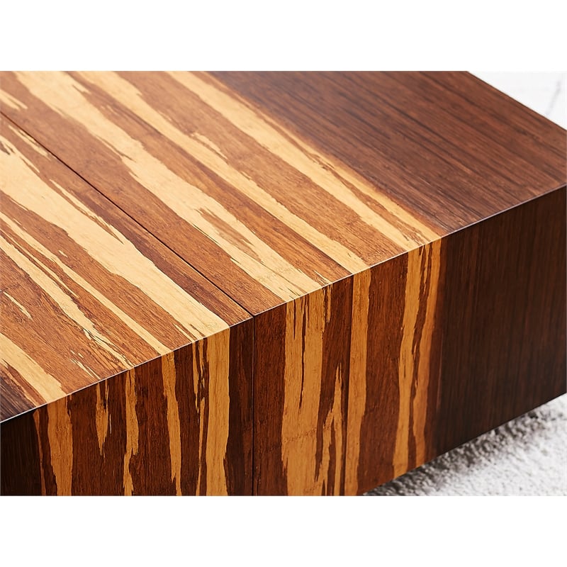 Maklaine Solid Bamboo Square Storage Coffee Table in Burgundy