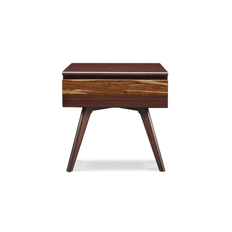 Maklaine Solid Bamboo Nightstand with Soft Close Drawer in Burgundy