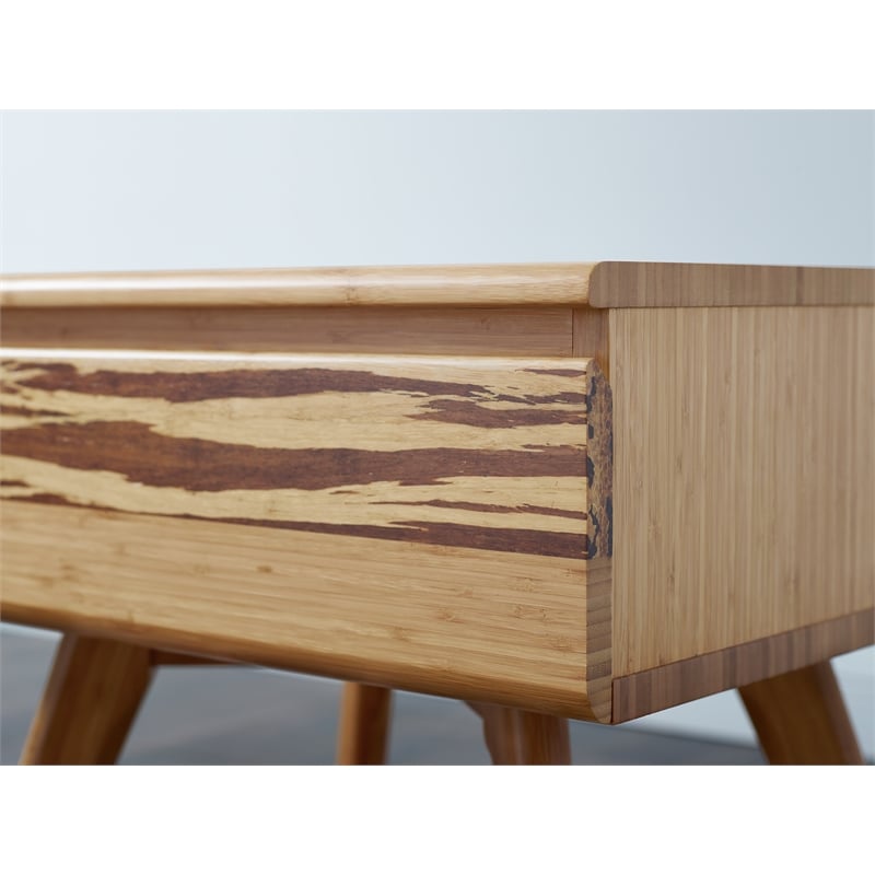Maklaine Bamboo Nightstand with Tiger Drawer Front in Golden Finish