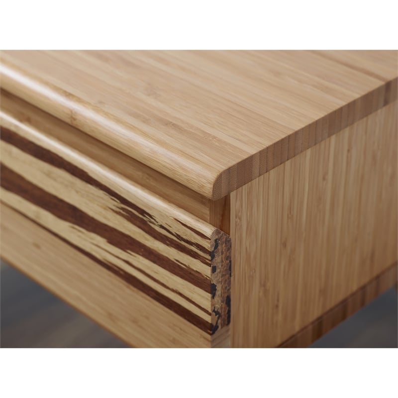 Maklaine Bamboo Nightstand with Tiger Drawer Front in Golden Finish