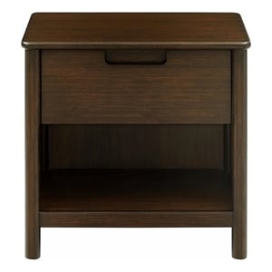 Maklaine Premium Solid Bamboo Nightstand with Soft Close Drawer in Coffee