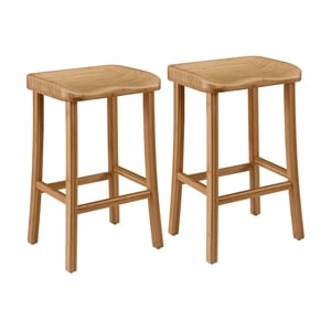 Maklaine Set of 2 Solid Moso Bamboo Bar Height Stools in Golden