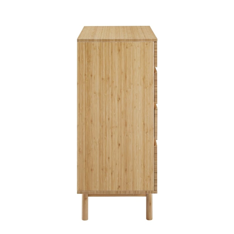 Maklaine 4 Drawer Bamboo High Chest with Handle Free Fronts in Sand