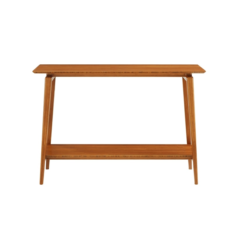 Maklaine 2-Tier Solid Bamboo Console Table with Splayed Legs in Copper